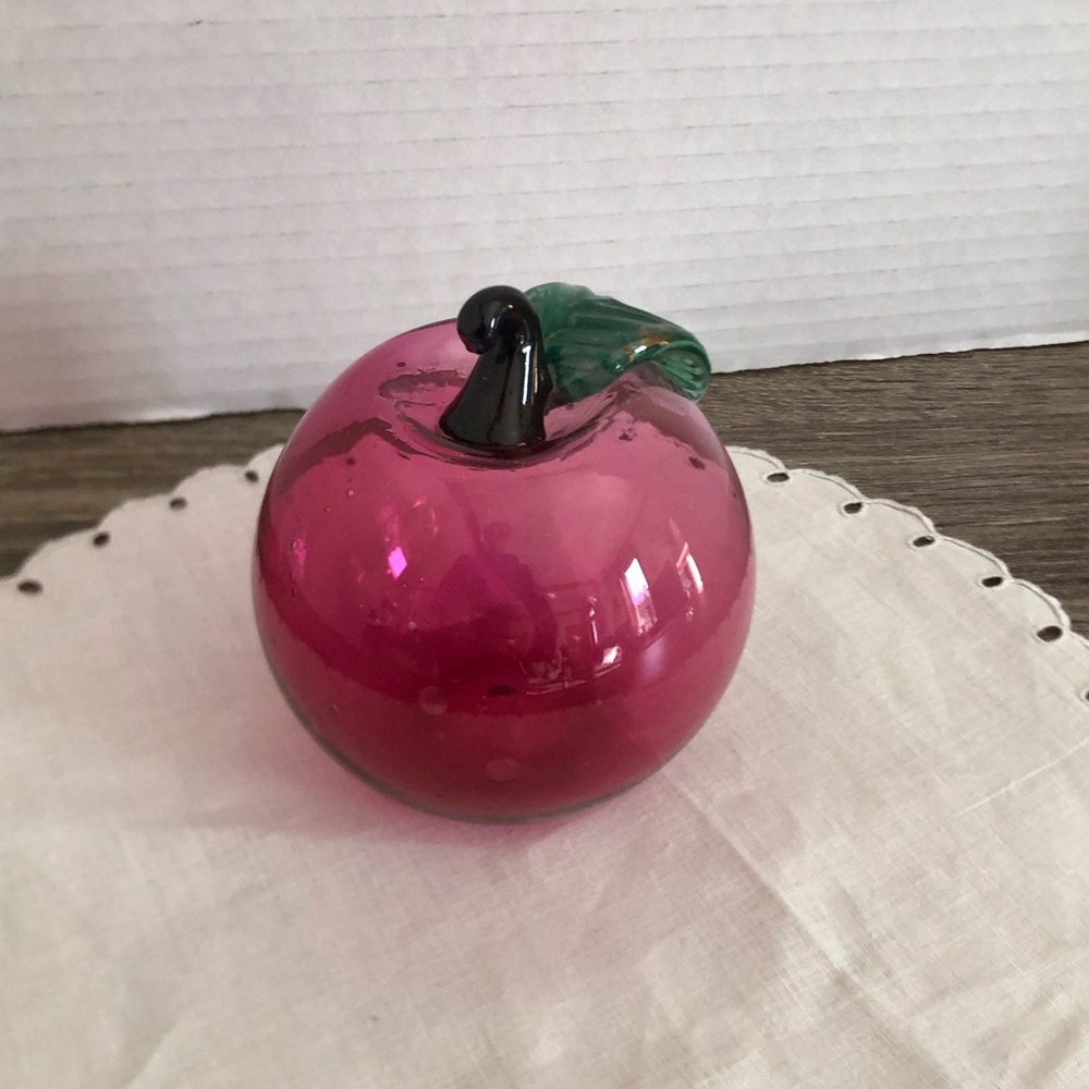 Vtg David Paterson Canadian Artist Pink Glass Apple Signed